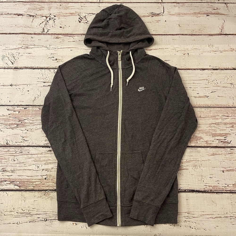 Nike Hoodie Womens Large Gray Full Zip Pockets Logo Athletic Running Training